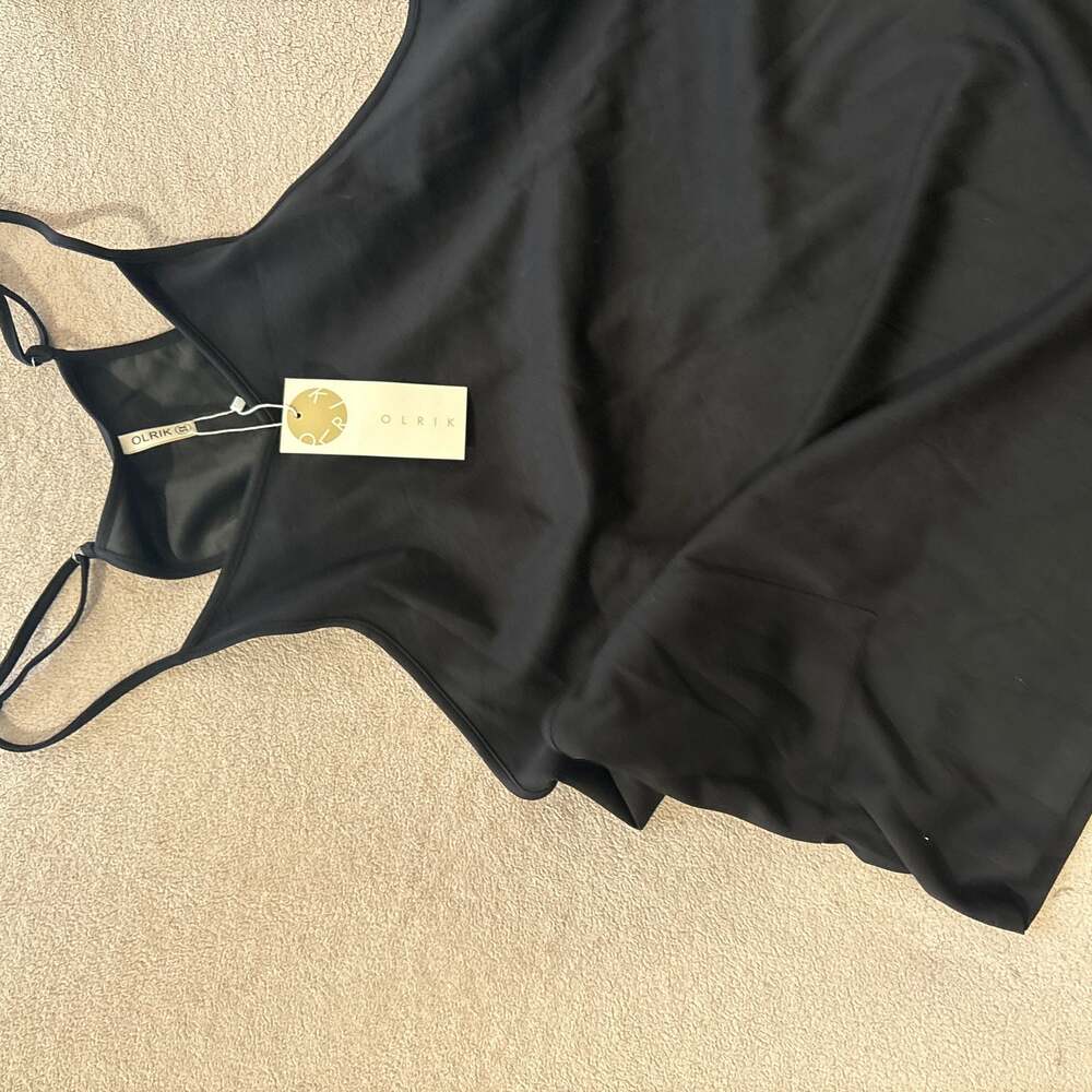 OLRIK Plus Size Black Satin Cami Top with Adjustable Spaghetti Straps